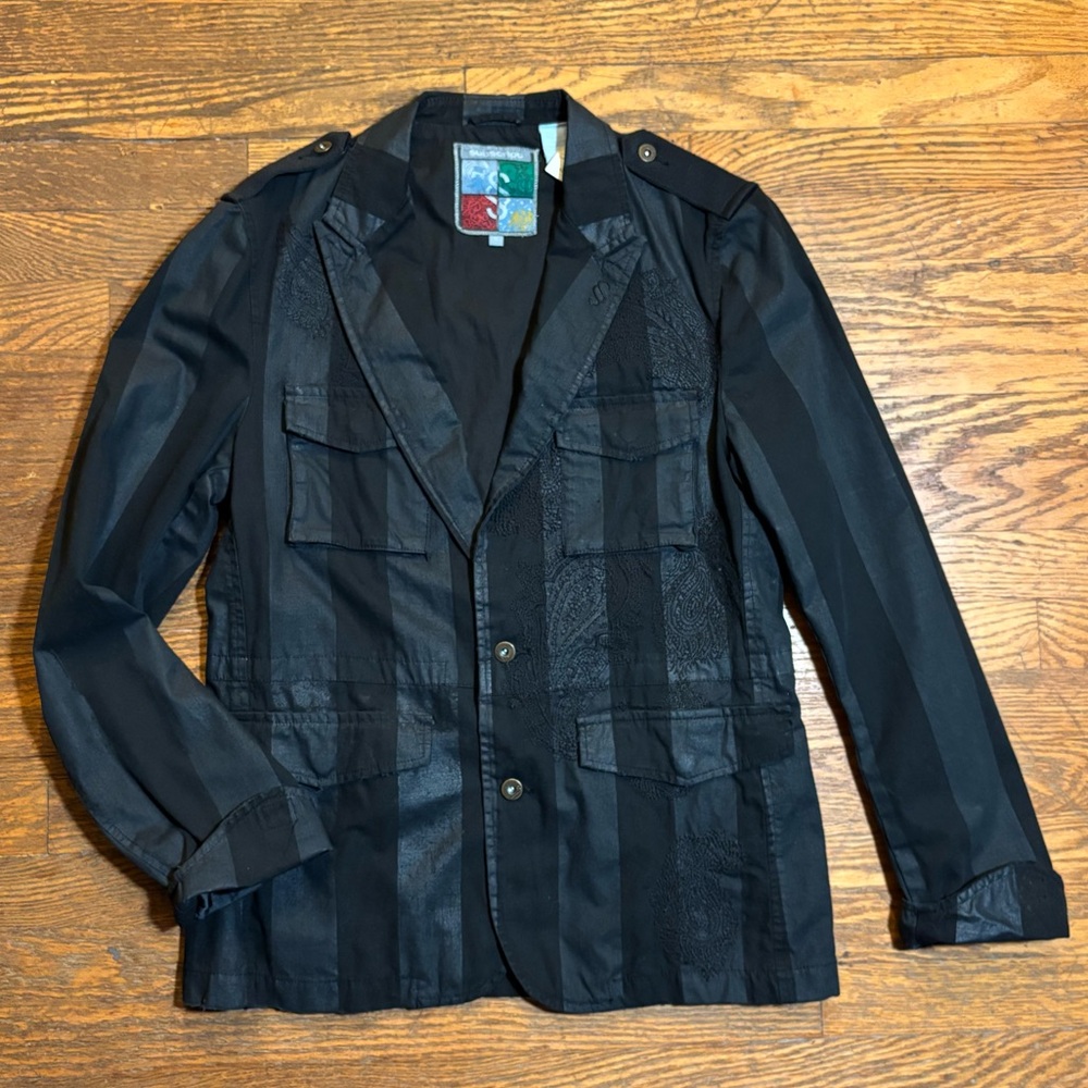 Subscript New York Black Stripe Blazer Paisley Embroidered Medium Grunge Rock